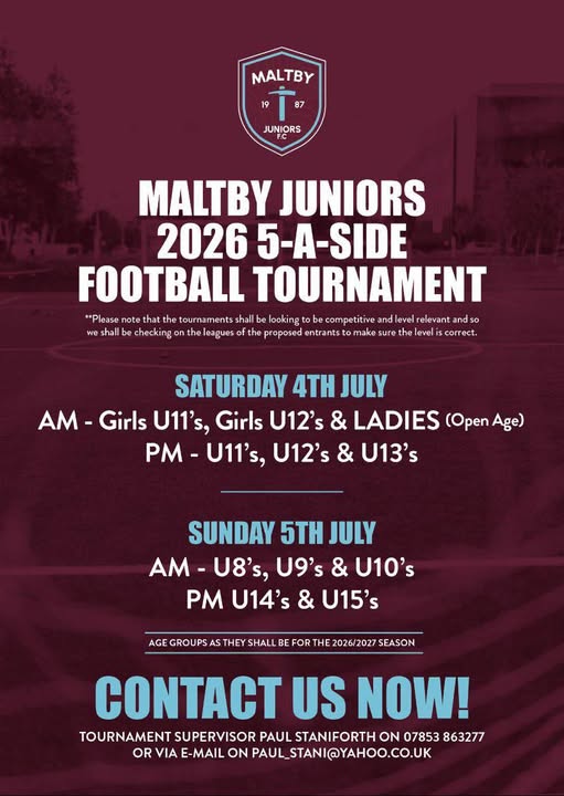 Maltby Juniors 2026 5-a-side Football Tournament listing