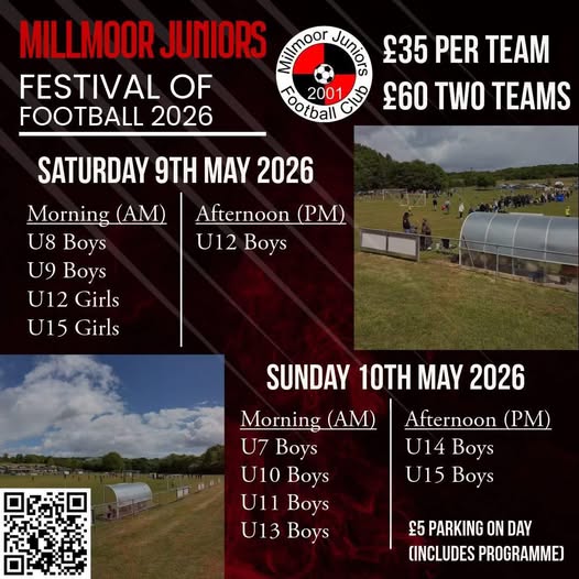 Millmoor Juniors Festival of Football 2026 flyer