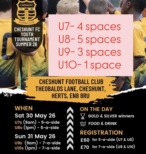 Cheshunt FC Youth Tournament Summer 26 flyer
