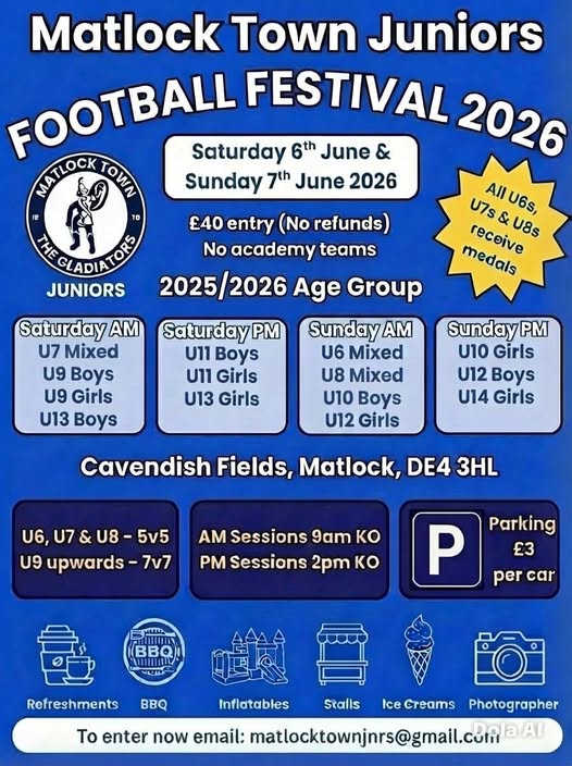 Matlock Town Juniors Football Festival 2026 flyer