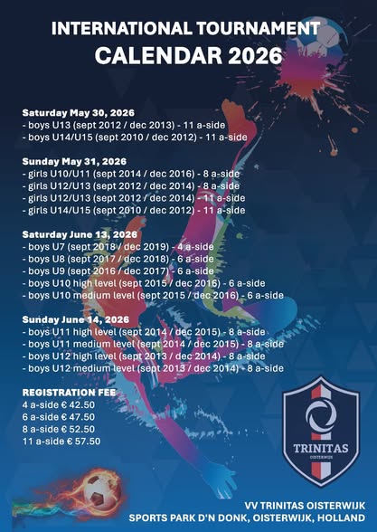 Trinitas International Tournament Calendar 2026 flyer